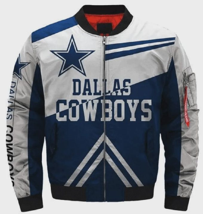 Dallas Cowboys Team Logo Pattern Bomber Jacket – Navy Blue