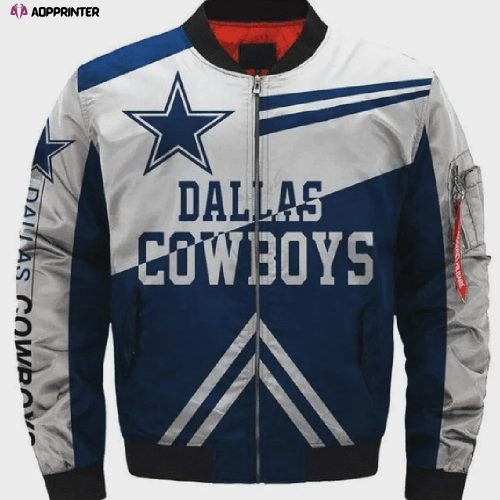 Dallas Cowboys Team Logo Pattern Bomber Jacket – Navy Blue