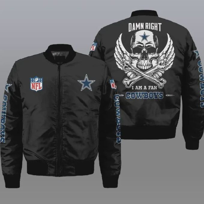 Dallas Cowboys Wings Skull Pattern Bomber Jacket – Black