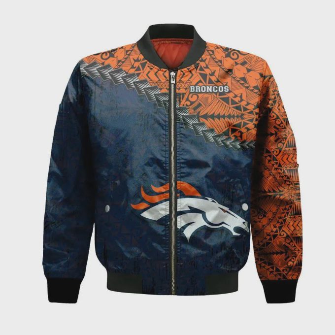 Denver Broncos Bomber Jacket 3D Printed Grunge Polynesian Tattoo