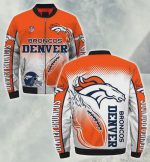 Denver Broncos Horse And Fire Ball Pattern Bomber Jacket – White Orange