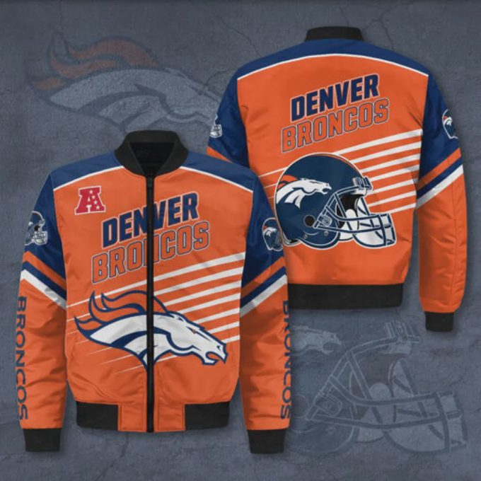 Denver Broncos Pattern Bomber Jacket – Orange And Navy Blue