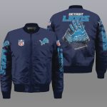 Detroit Lions Logo Pattern Bomber Jacket – Blue