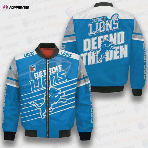 Detroit Lions Team Logo Pattern Bomber Jacket – Blue And Black