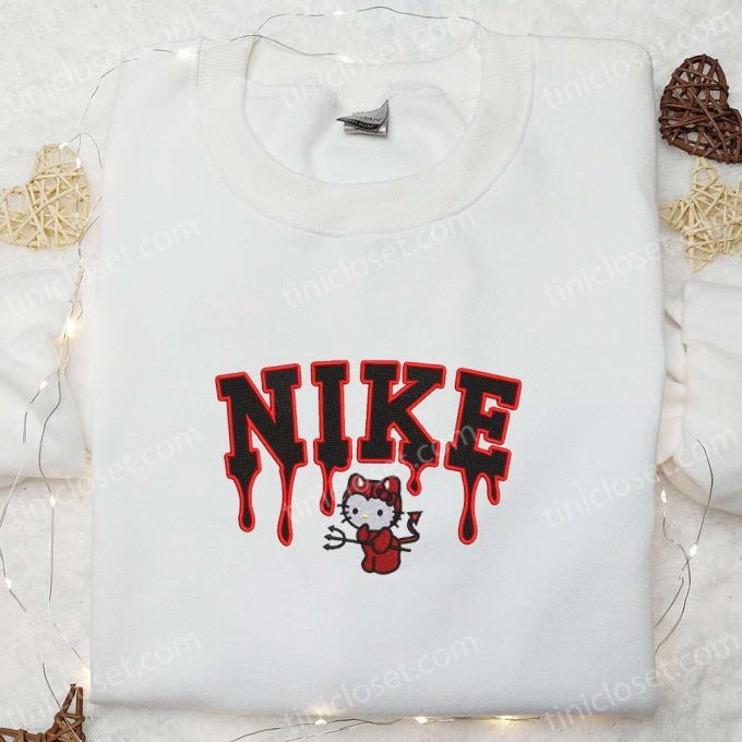 Spooky and Cute: Devil Hello Kitty Embroidered Shirt – Perfect for Halloween!