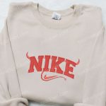 Devil x Swoosh Embroidered Sweatshirt: Nike Inspired Hoodie Perfect Halloween Gift for Family