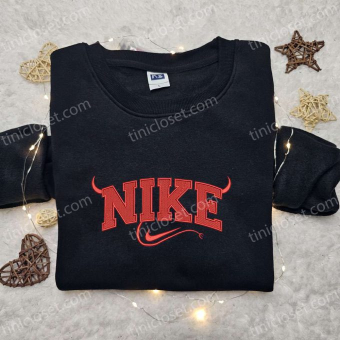 Devil x Swoosh Embroidered Sweatshirt: Nike Inspired Hoodie Perfect Halloween Gift for Family