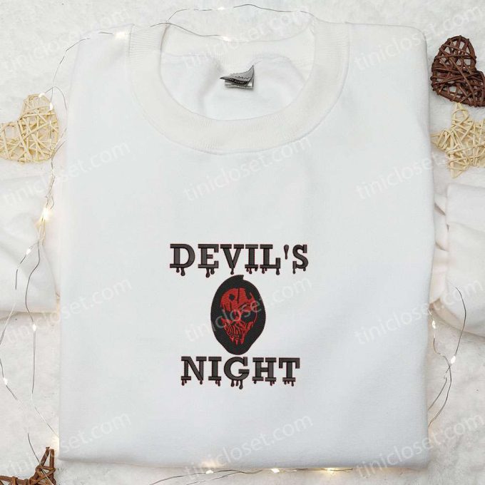 Spooky Devil’s Night Skull Embroidered Sweatshirt – Best Halloween Gift Idea