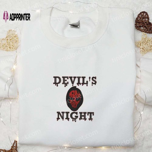 Spooky Devil’s Night Skull Embroidered Sweatshirt – Best Halloween Gift Idea