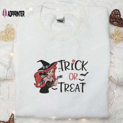 Disney Ariel Mermaid Trick or Treat Embroidered Shirt & Sweatshirt – Best Halloween Gifts Ideas for Family