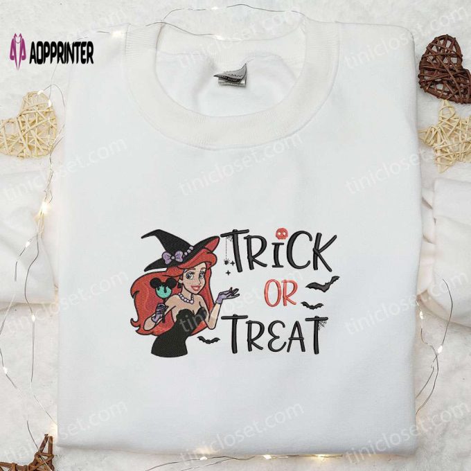 Disney Ariel Mermaid Trick or Treat Embroidered Shirt & Sweatshirt – Best Halloween Gifts Ideas for Family