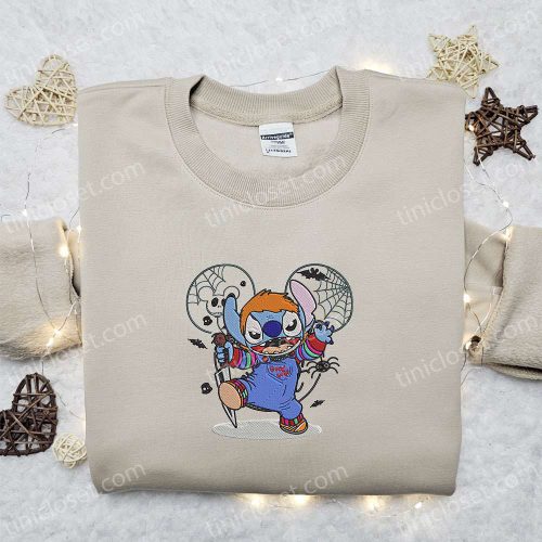 Disney Stitch Chucky Embroidered Sweatshirt – Spooky Halloween Hoodie Perfect Family Gift