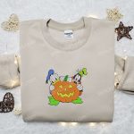 Disney Halloween Sweatshirt: Donald Duck & Goofy with Pumpkin Embroidery