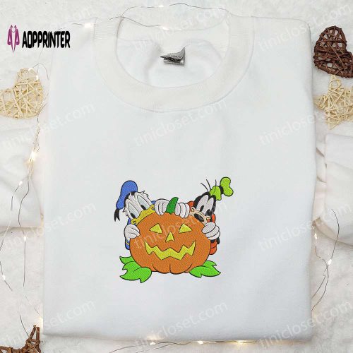 Disney Halloween Sweatshirt: Donald Duck & Goofy with Pumpkin Embroidery