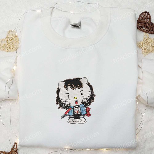 Eddie Munson Stranger Things x Hello Kitty Embroidered Sweatshirt: Horror Movie Character Halloween Shirt