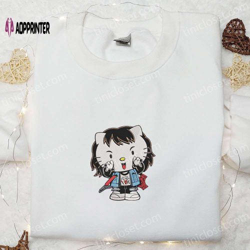 Eddie Munson Stranger Things x Hello Kitty Embroidered Sweatshirt: Horror Movie Character Halloween Shirt