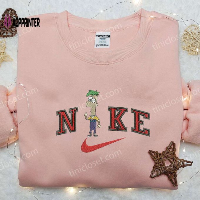 Ferb Fletcher x Nike Embroidered Sweatshirt: Phineas and Ferb Cartoon Shirt Nike Inspired Design