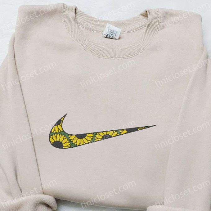 Flourish Sunflower x Swoosh Embroidered Sweatshirt: Custom Shirt Best Family Gift