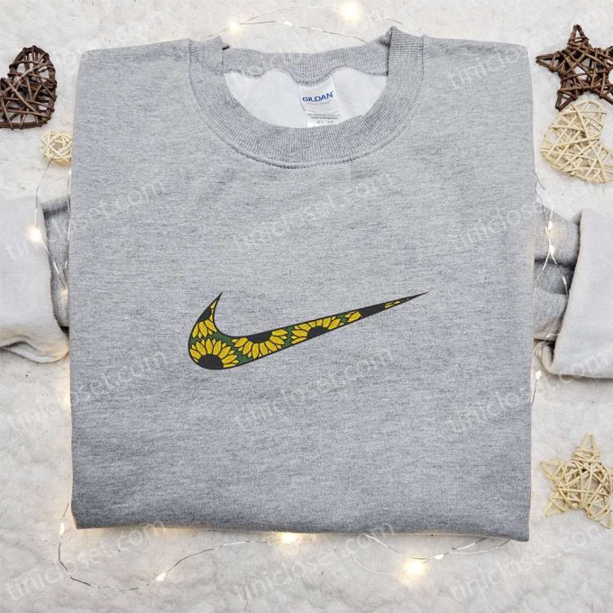 Flourish Sunflower x Swoosh Embroidered Sweatshirt: Custom Shirt Best Family Gift