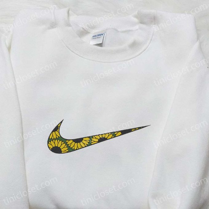 Flourish Sunflower x Swoosh Embroidered Sweatshirt: Custom Shirt Best Family Gift