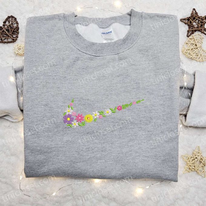 Flowers x Nike Swoosh Embroidered Shirt – Nike Inspired Best Gift for Family