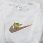 Flying Baby Yoda x Nike Embroidered Shirt – Custom Cartoon Star Wars Tee