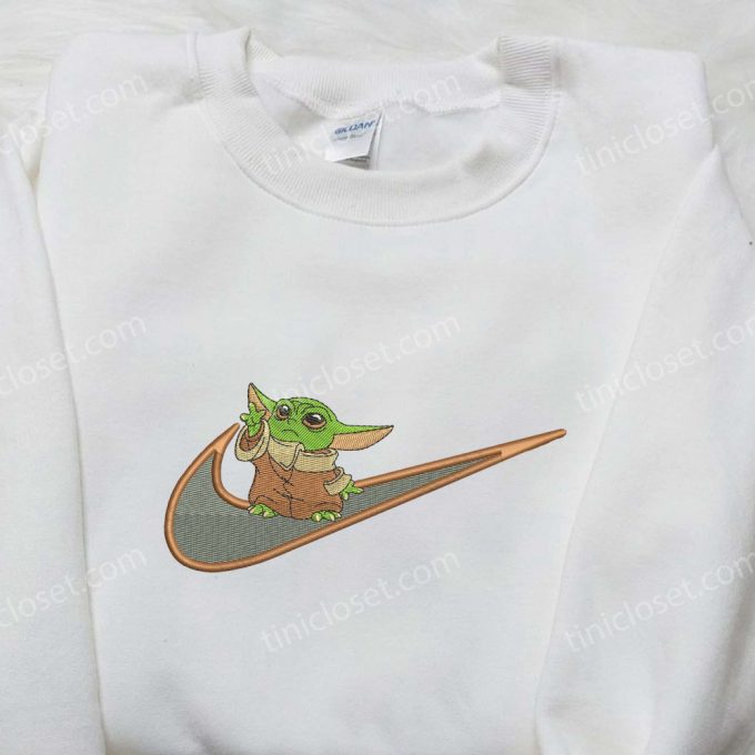 Flying Baby Yoda x Nike Embroidered Shirt – Custom Cartoon Star Wars Tee