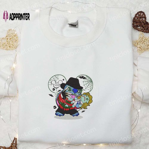 Freddy Krueger x Stitch Disney Sweatshirt: Horror Movie Embroidered Hoodie & Halloween Shirt