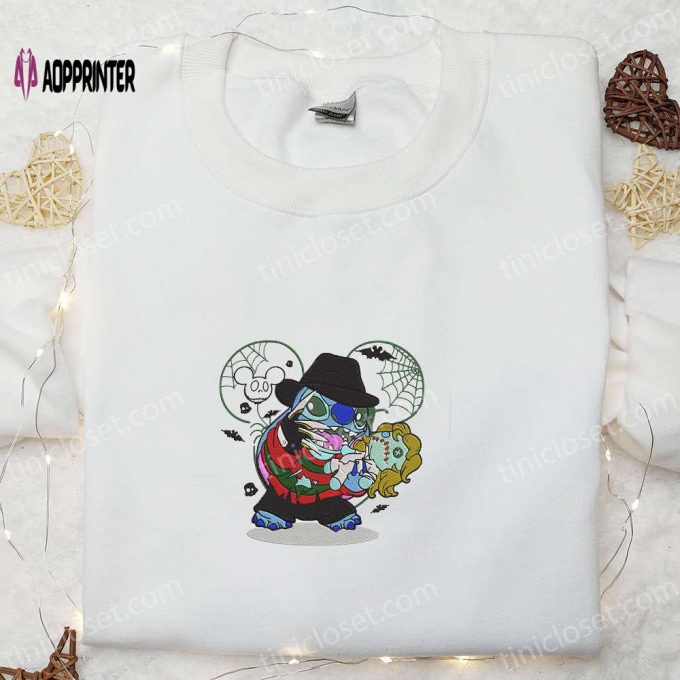 Freddy Krueger x Stitch Disney Sweatshirt: Horror Movie Embroidered Hoodie & Halloween Shirt