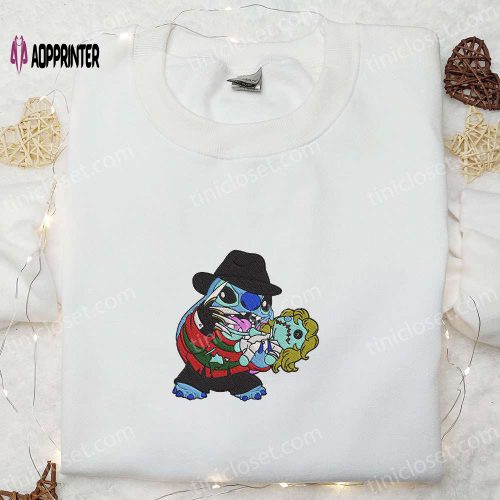 Freddy Krueger x Stitch Doll Embroidered Sweatshirt – Silhouette Horror Movies Hoodie Disney Halloween Gifts