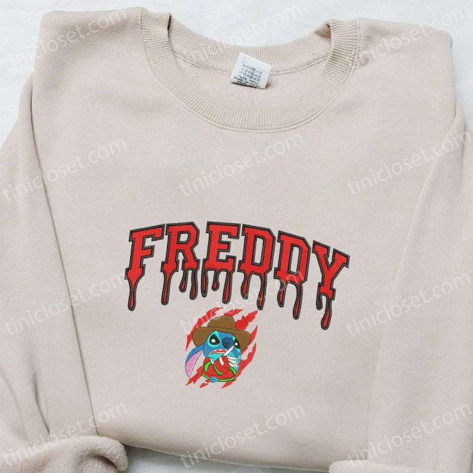 Freddy Krueger x Stitch Embroidered Sweatshirt: Silhouette Horror Movies Hoodie Disney Halloween Gift