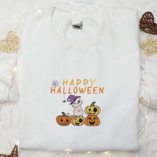 Funny Happy Halloween Cute Cat Embroidered Shirt – Best Halloween Gift and Clothing Ideas