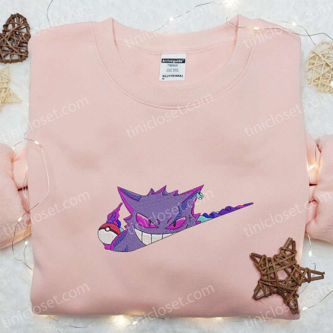 Gengar x Nike Swoosh Anime Embroidered Shirt – Pokemon & Nike Inspired Stylish and Unique