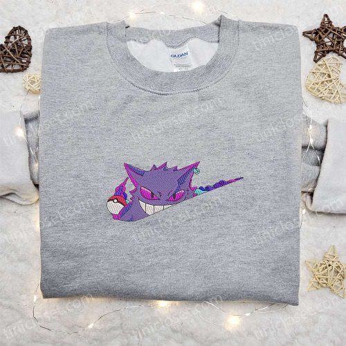 Gengar x Nike Swoosh Anime Embroidered Shirt – Pokemon & Nike Inspired Stylish and Unique