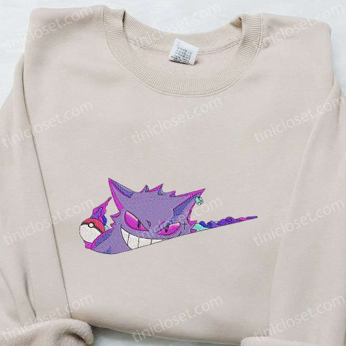 Gengar x Nike Swoosh Anime Embroidered Shirt – Pokemon & Nike Inspired Design