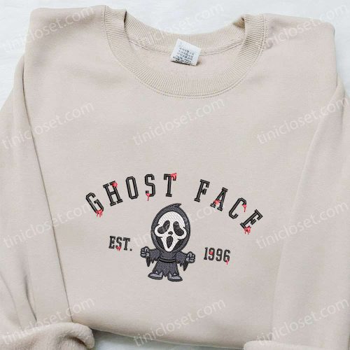 Ghost Face Est 1996 Embroidered Shirt: Spooky Horror Characters & Halloween Shirts for Family