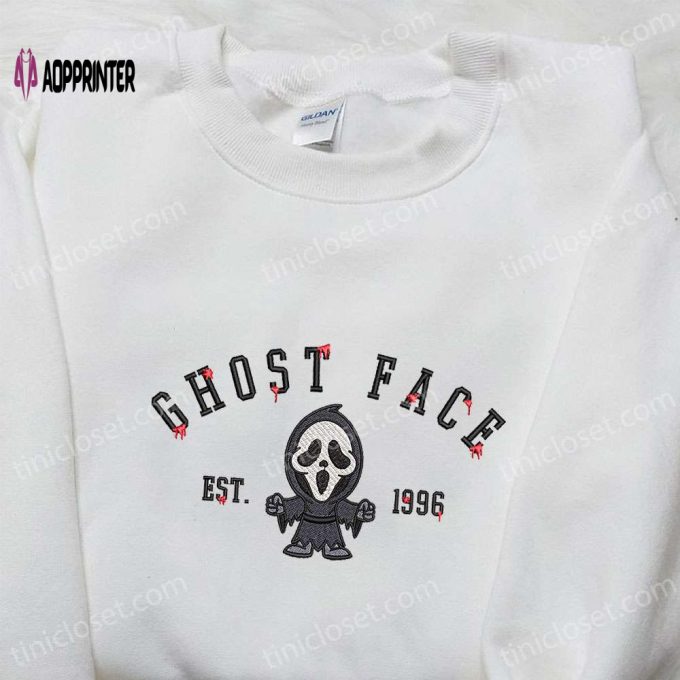 Ghost Face Est 1996 Embroidered Shirt: Spooky Horror Characters & Halloween Shirts for Family