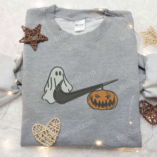 Ghost Pumpkin x Nike Embroidered Shirt – Unique Halloween Custom