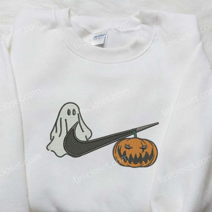 Ghost Pumpkin x Nike Embroidered Shirt – Unique Halloween Custom