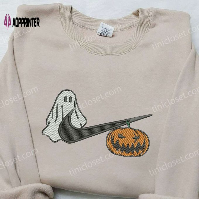 Ghost Pumpkin x Nike Embroidered Shirt – Unique Halloween Custom