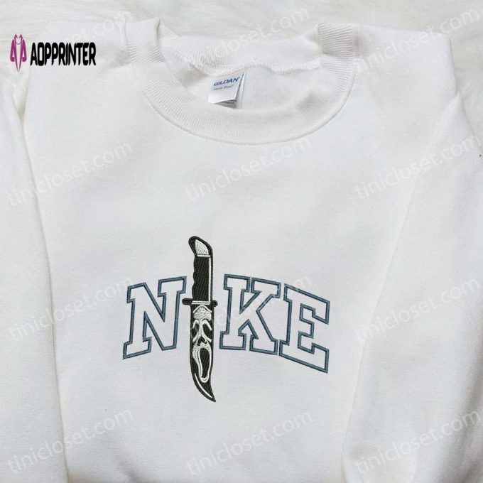 Ghostface Knife x Nike Movie Embroidered Shirt: Best Halloween Gift with Nike Inspiration