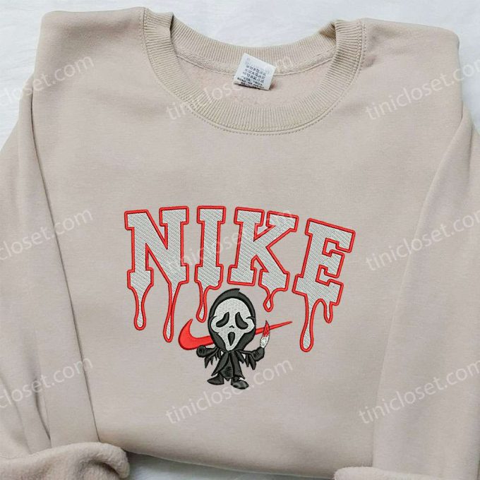 Ghostface x Nike Embroidered Sweatshirt: Scream Movie & Nike Inspired Shirt