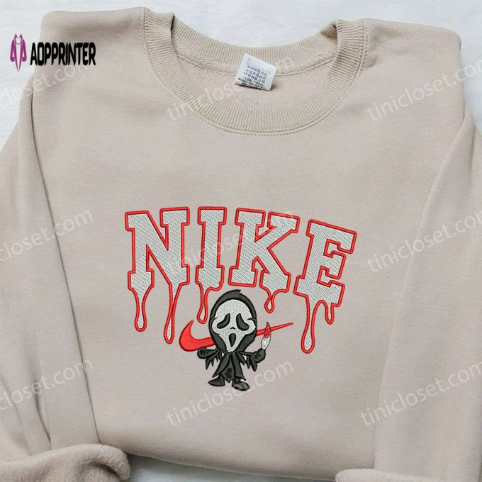 Ghostface x Nike Embroidered Sweatshirt: Scream Movie & Nike Inspired Shirt