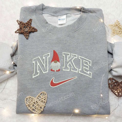 Gnome x Nike Embroidered Shirt: Custom Christmas Design for Unique Style