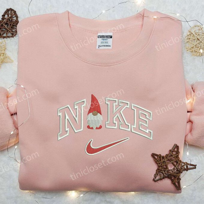 Gnome x Nike Embroidered Shirt: Custom Christmas Design for Unique Style