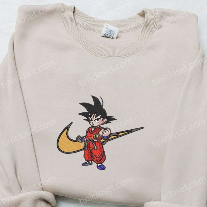 Goku Kid x Nike Swoosh Anime Embroidered Sweatshirt – Dragon Ball & Nike Inspired Shirt