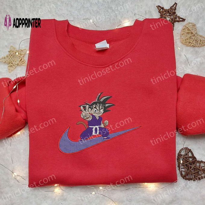 Goku Kid x Nike Swoosh Anime Embroidered Tshirt: Dragon Ball Shirt Nike Inspired