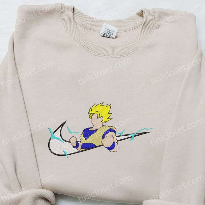 Goku Super Saiyan 2 x Nike Swoosh Anime Sweatshirt – Dragon Ball Embroidered Shirt Cool Anime Clothing