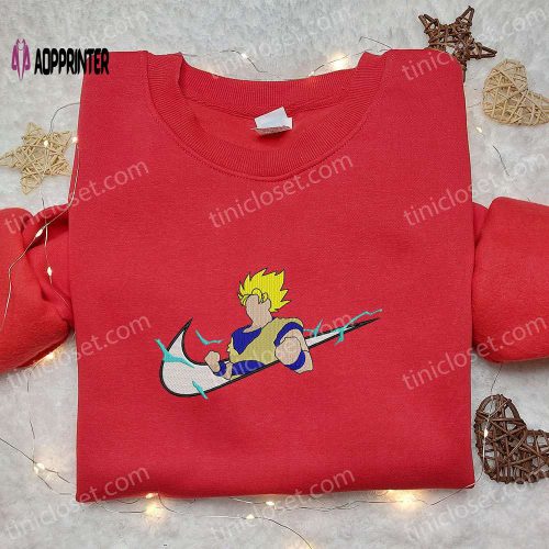 Goku Super Saiyan 2 x Nike Swoosh Anime Sweatshirt – Dragon Ball Embroidered Shirt Cool Anime Clothing