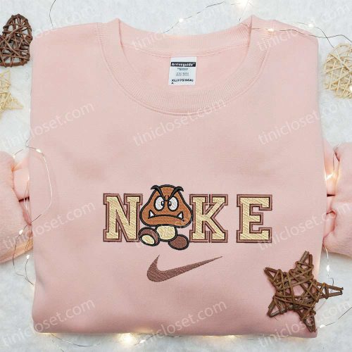 Goomba x Nike Cartoon Embroidered Shirt & Super Mario Hoodie – Custom Nike T-shirt